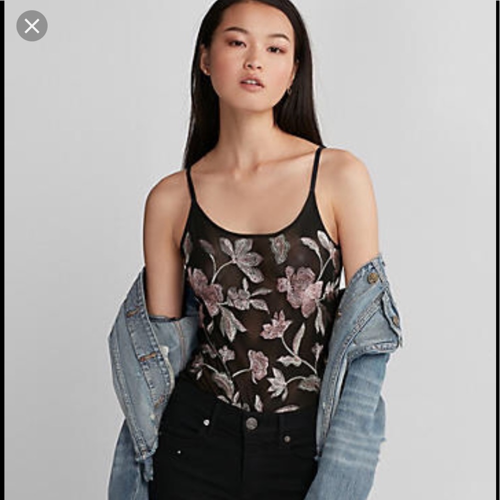 EXPRESS black sheer body suit w/ embroidery